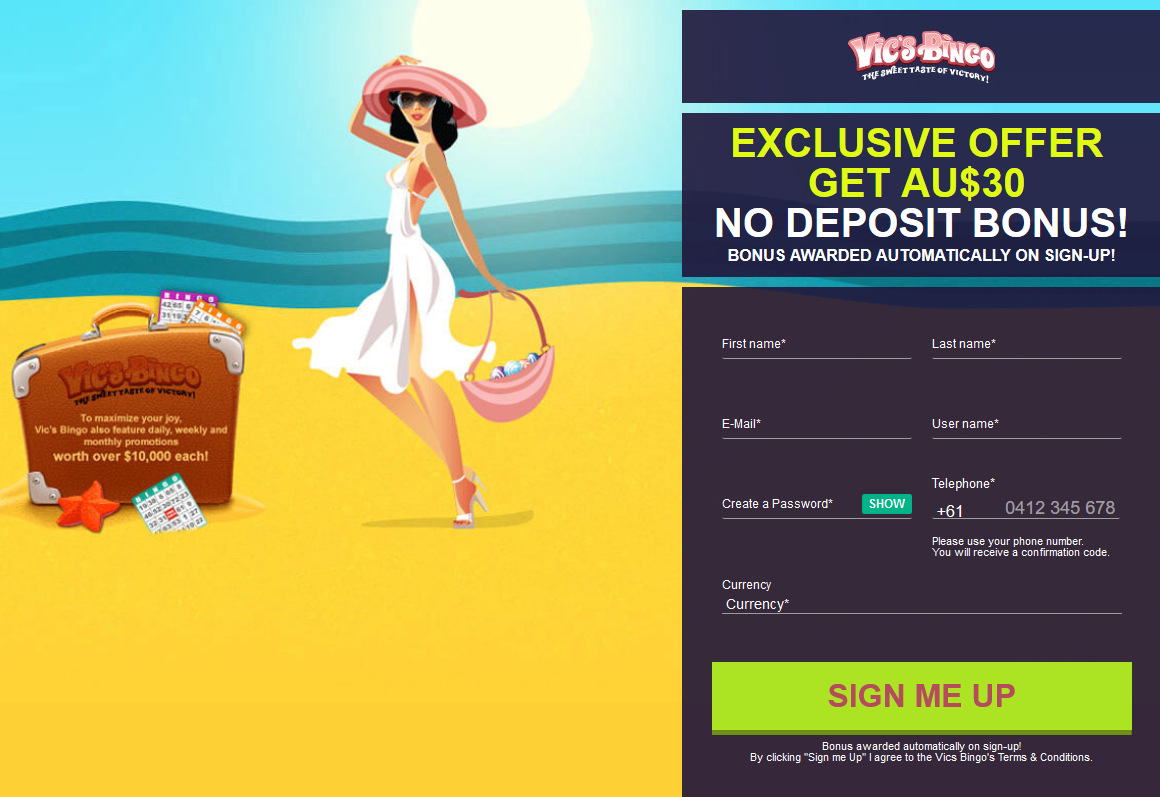Vics Bingo  Eclusive Offer $30 No Deposit Bonus